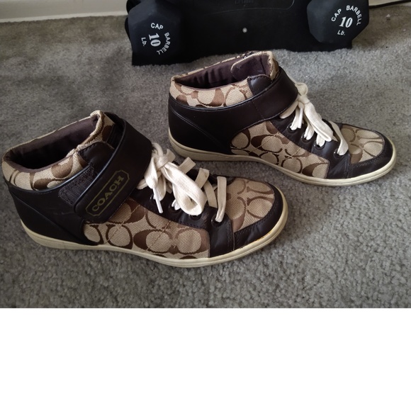 BEAUTIFUL HI-TOP COACH SNEAKERS - BROWN - SIZE 7M - Picture 3 of 7